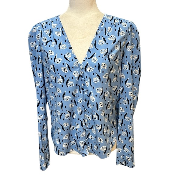 Veronica Beard Light Blue Floral Abstract Blouse Size 8 - Picture 1 of 7
